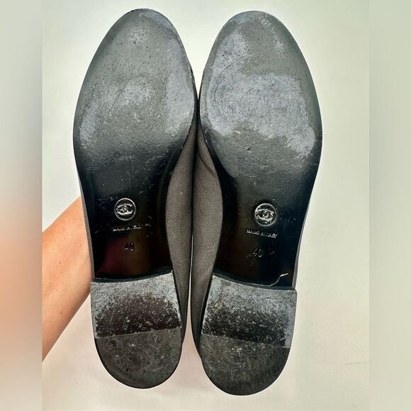 Chanel CC Logo Charcoal Nubuck Leather Cap Toe Ballerina Flats EU 40 US 9-9.5 - Picture 8 of 11